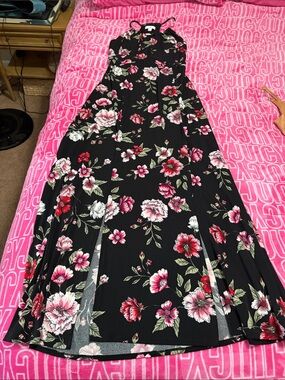 Candie's Black Floral Maxi Dress with Pink and Red Flowers